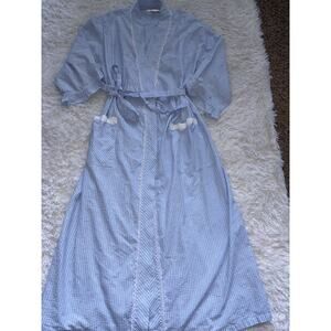 Eileen West women's sz. L/XL vintage seersucker lace pocket bathrobe. Pretty